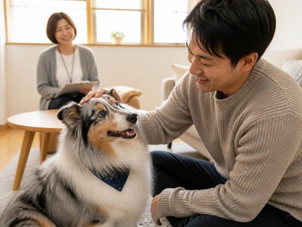 保護犬と触れ合うひととき